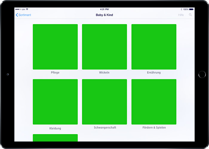 image: iPad prototype 2: submenu category baby & children